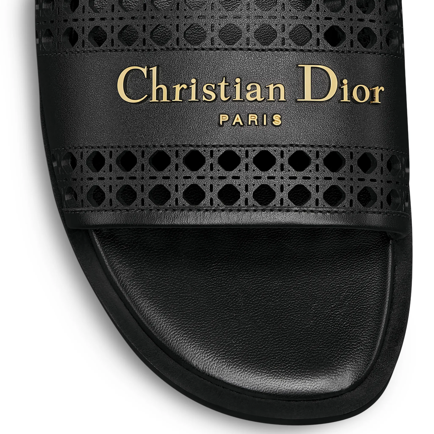 Dior D-Lane Openwork Microcannage Motif Calfskin Black Slides