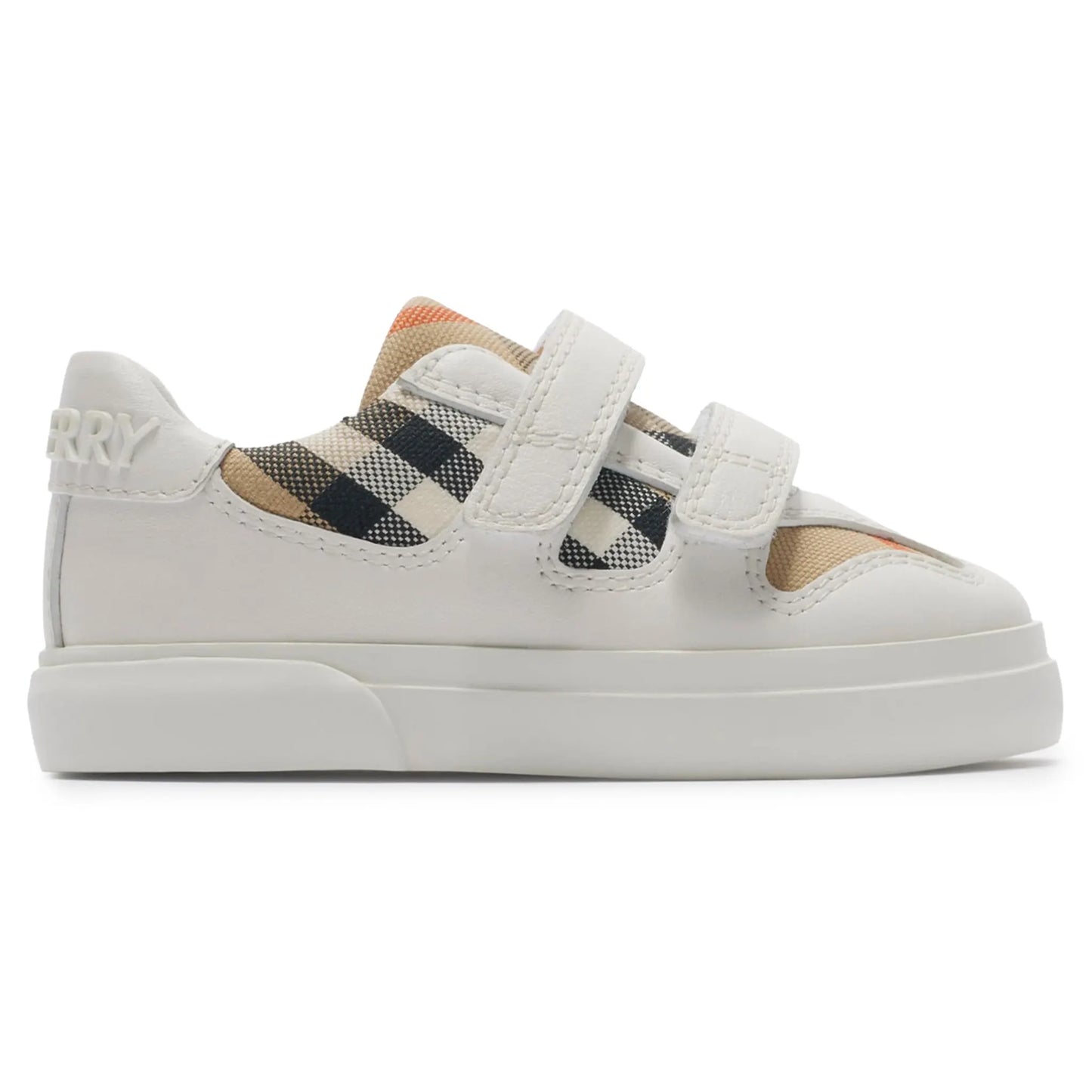 Burberry Kids Cotton and Leather Noah Strap White Trainers