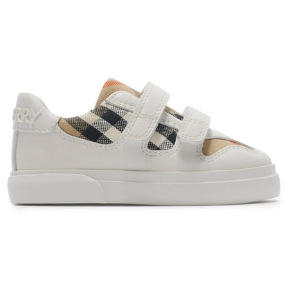 Burberry Kids Cotton and Leather Noah Strap White Trainers