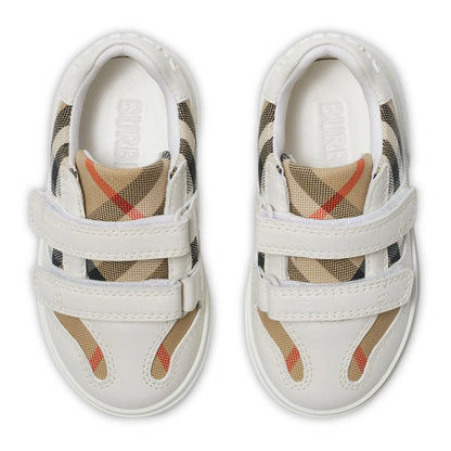 Burberry Kids Cotton and Leather Noah Strap White Trainers