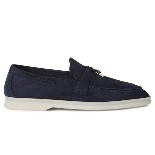 Loro Piana Summer Charms Suede Argo Blue Melange Loafers