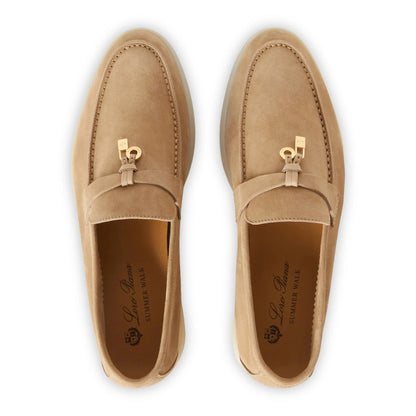 Loro Piana Summer Charms Suede Sandstone Loafers